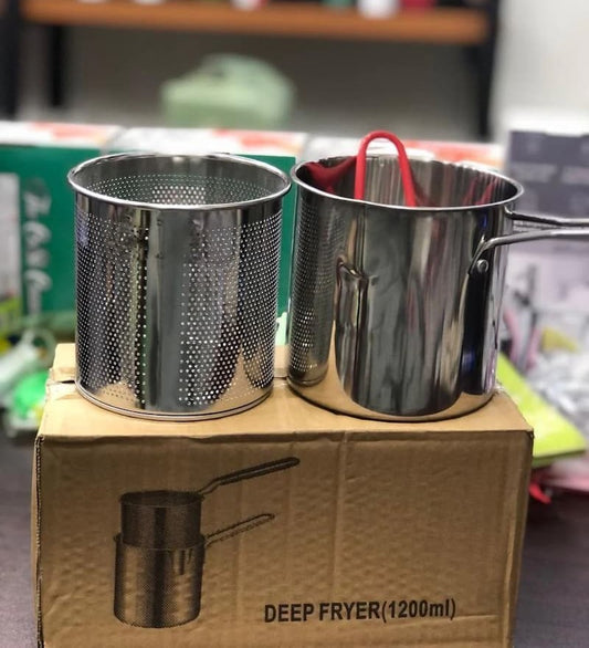 Stainless Steel Deep Fryer Pot with Removable Strainer Basket (1200ml)