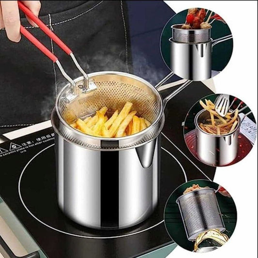 Stainless Steel Deep Fryer Pot with Removable Strainer Basket (1200ml)