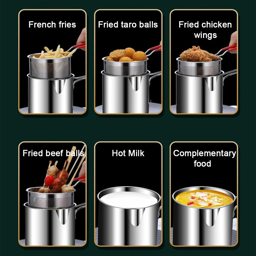 Stainless Steel Deep Fryer Pot with Removable Strainer Basket (1200ml)