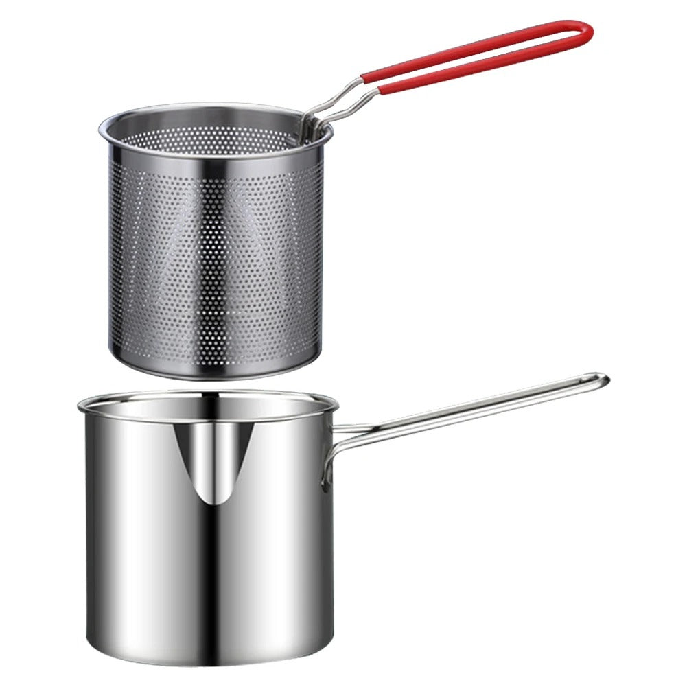 Stainless Steel Deep Fryer Pot with Removable Strainer Basket (1200ml)